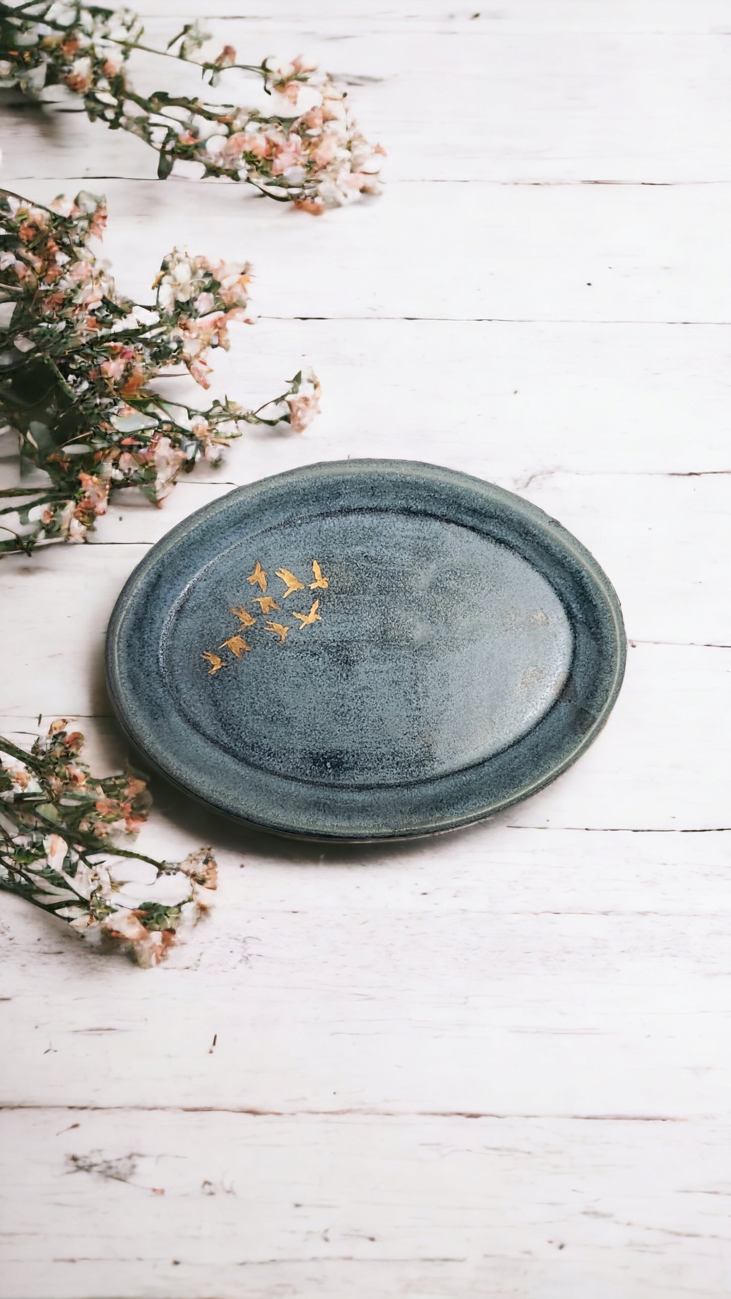 Small Blue Dish with Gold birds