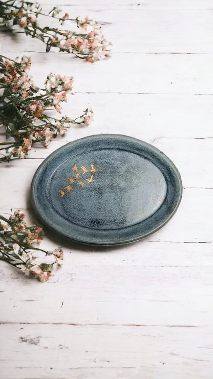 Small Blue Dish with Gold birds