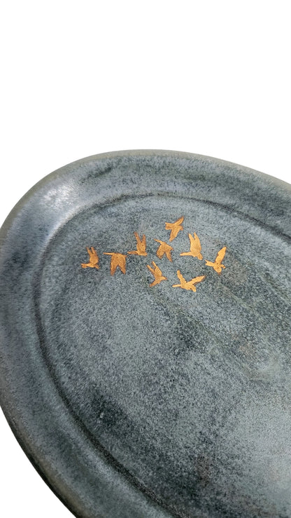 Small Blue Dish with Gold birds