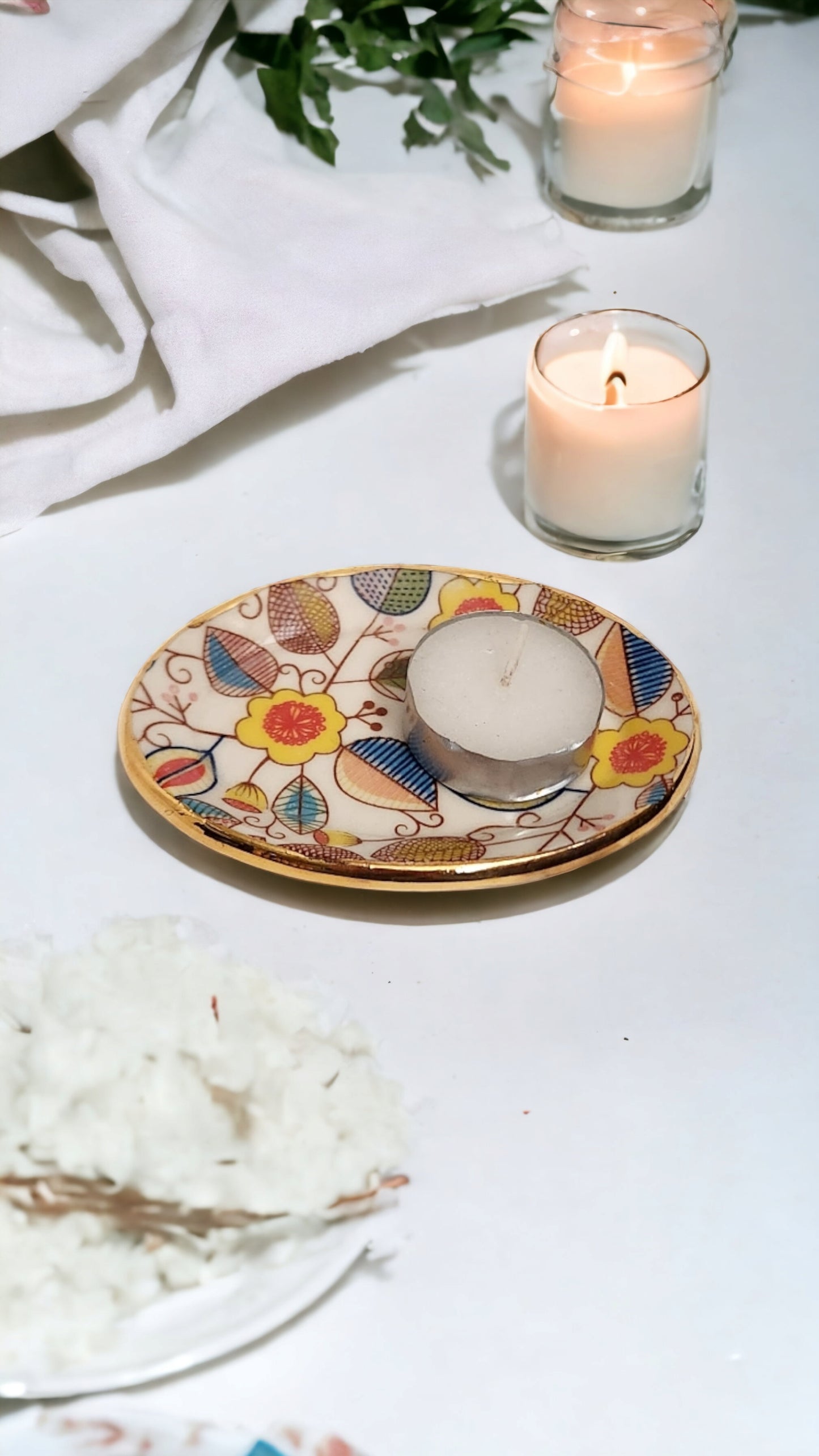 Extra Small Dish - multicoloured floral with Gold Lustre