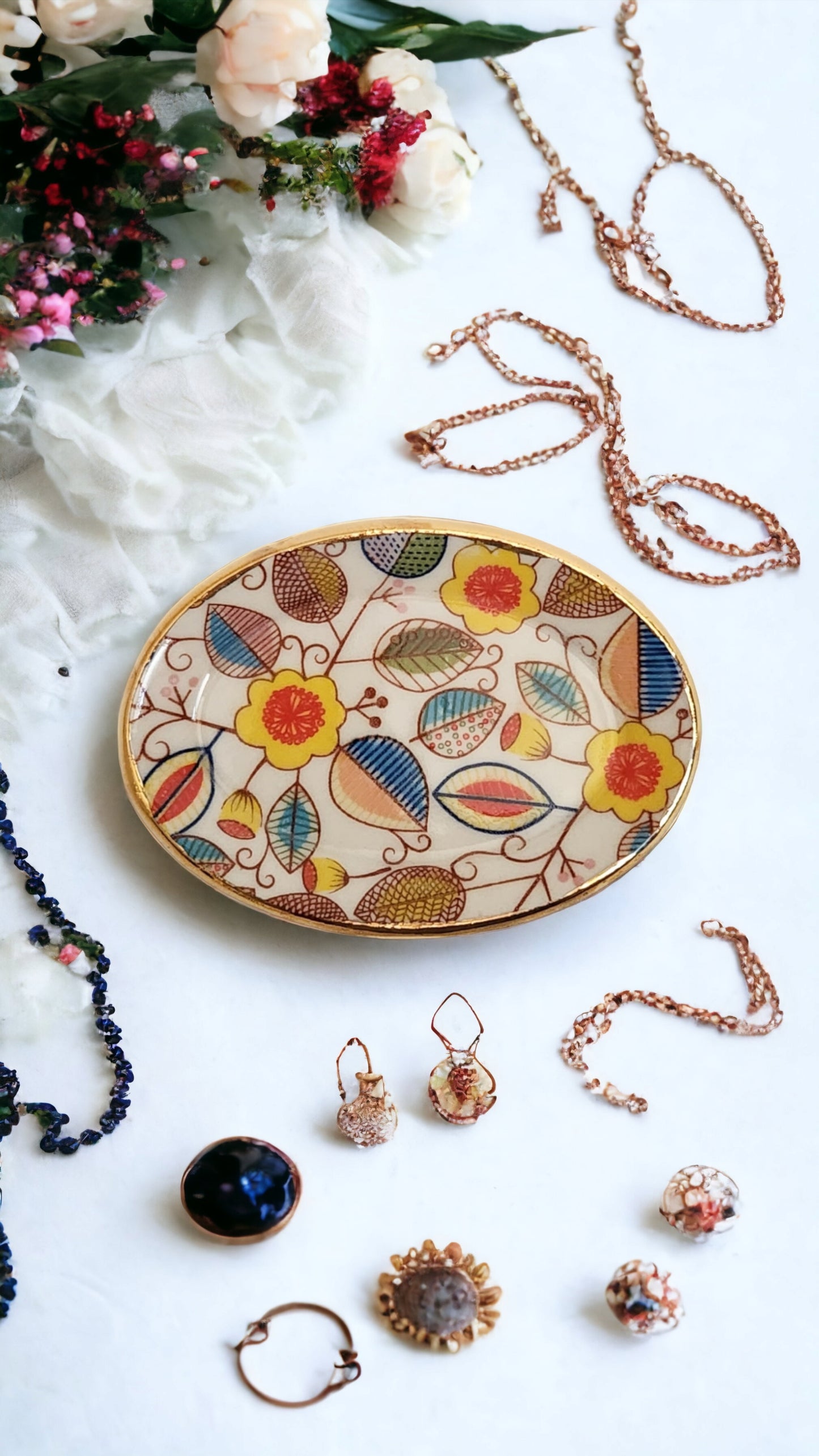 Extra Small Dish - multicoloured floral with Gold Lustre