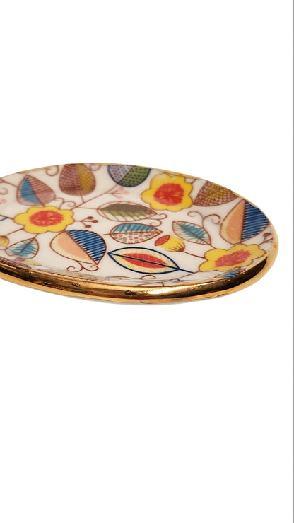 Extra Small Dish - multicoloured floral with Gold Lustre